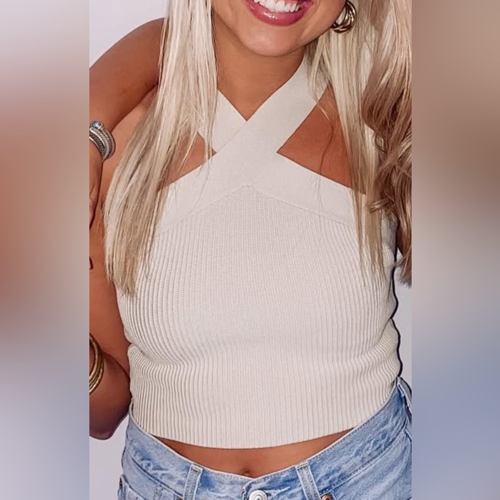 Aritzia Babaton Cream Cross-Front Top